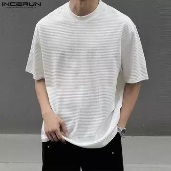 INCERUN Летние мужские базовые футболки с короткими рукавами и футболками