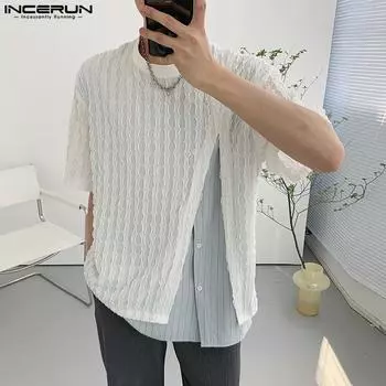 INCERUN Летние мужские белые топы с разрезами и короткими рукавами, прозрачные