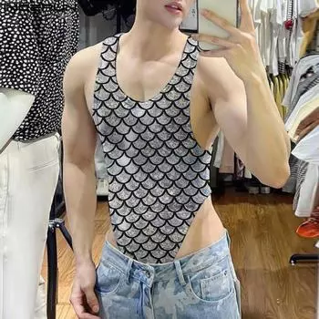 INCERUN Летние мужские блестящие тонкие топы без рукавов, комбинезоны