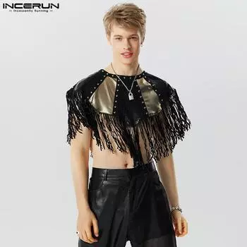 INCERUN Летние мужские черные топы без рукавов с кисточками для вечеринок