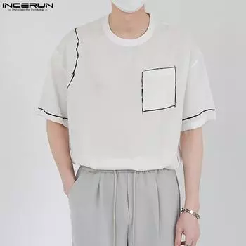 INCERUN Летние мужские цветные футболки повседневные топы