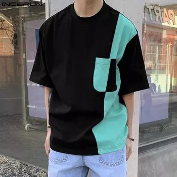 INCERUN Летние мужские цветные футболки с короткими рукавами
