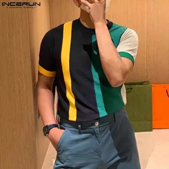 INCERUN Летние мужские цветные футболки с короткими рукавами