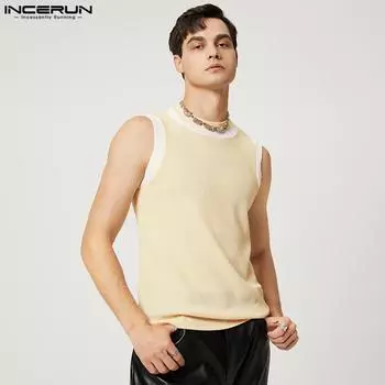 INCERUN Летние мужские цветные облегающие вязаные майки с вышивкой