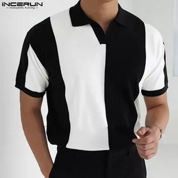 INCERUN Летние мужские цветные рубашки-поло с вышивкой