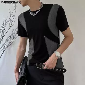 INCERUN Летние мужские цветные тонкие топы с короткими рукавами