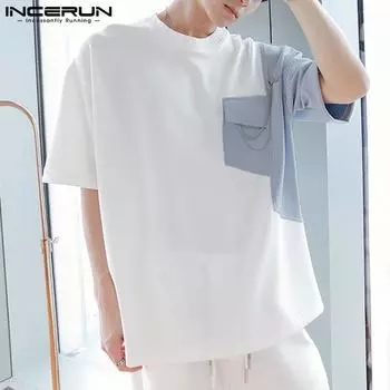 INCERUN Летние мужские цветные топы с короткими рукавами