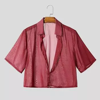 INCERUN Летние мужские футболки с глубоким V-образным вырезом и коротким рукавом, сетчатые прозрачные короткие футболки для вечеринок L