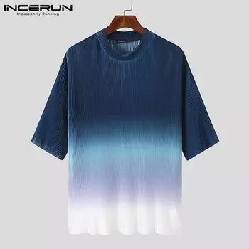 INCERUN Летние мужские футболки с градиентным принтом и короткими рукавами, свободные умные футболки
