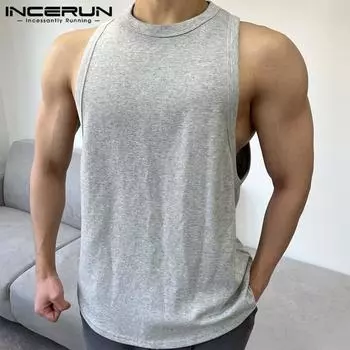 INCERUN Летние мужские хлопковые майки без рукавов для спортзала