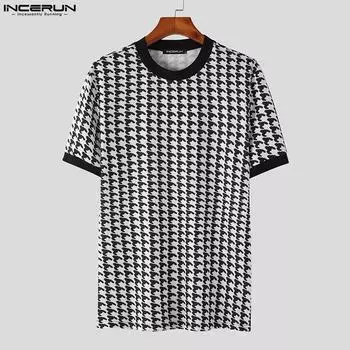 INCERUN Летние мужские клетчатые тонкие цветные топы