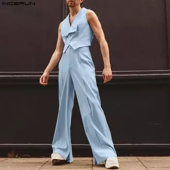 INCERUN летние мужские куртки без рукавов и длинные брюки комплекты из 2 предметов для вечеринок