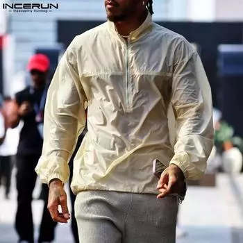 INCERUN летние мужские легкие топы на молнии для пляжного отдыха и защиты от солнца рубашки S жёлтый