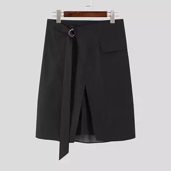 INCERUN Летние мужские лоскутные уникальные черные юбки со свободным низом и высокой талией 3XL чёрный