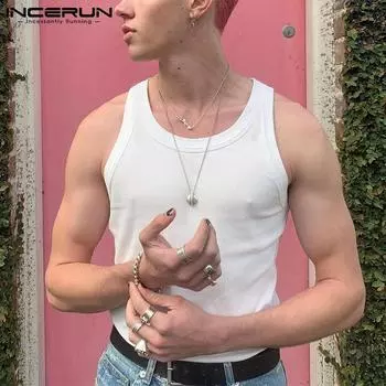 INCERUN Летние мужские майки без рукавов безрукавки Праздничные пляжные майки XL чёрный