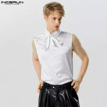 INCERUN Летние мужские майки без рукавов с рубашками с галстуком-бабочкой
