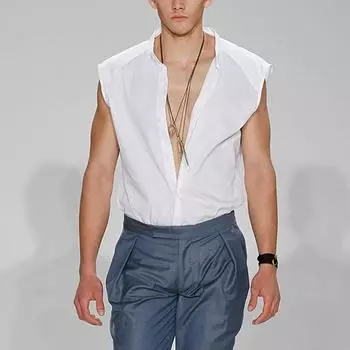 INCERUN Летние мужские майки на пуговицах с круглым вырезом, простой жилет