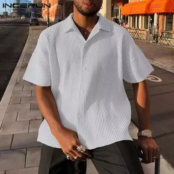 INCERUN летние мужские модные белые топы с короткими рукавами, однотонная повседневная одежда, стильные свободные футболки большого размера, большие размеры