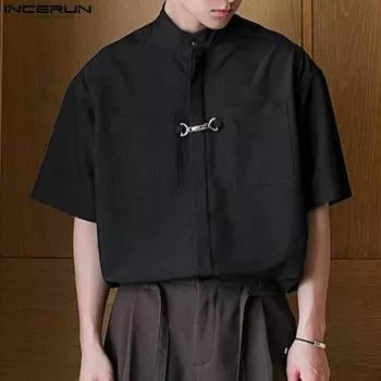 INCERUN Летние мужские модные повседневные свободные рубашки с короткими рукавами