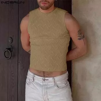 INCERUN летние мужские облегающие повседневные топы на бретелях для фитнеса, однотонный винтажный спортивный жилет в стиле ретро, футболка Weste S-5XL