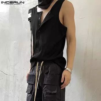 INCERUN Летние мужские облегающие трикотажные майки без рукавов на пуговицах