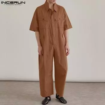 INCERUN летние мужские однотонные длинные комбинезоны-карго повседневные свободные макси-боди больших размеров