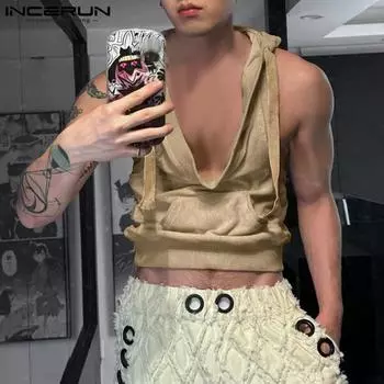 INCERUN Летние мужские однотонные майки без рукавов с V-образным вырезом