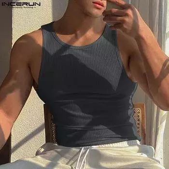 INCERUN Летние мужские однотонные майки без рукавов M розовый