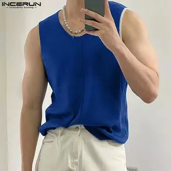 INCERUN летние мужские однотонные майки без рукавов для занятий спортом для фитнеса и фитнеса