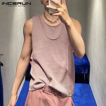 INCERUN Летние мужские однотонные майки без рукавов без рукавов