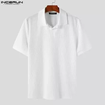 INCERUN Летние мужские однотонные поло с короткими рукавами