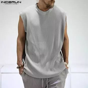 INCERUN Летние мужские однотонные свободные топы без рукавов