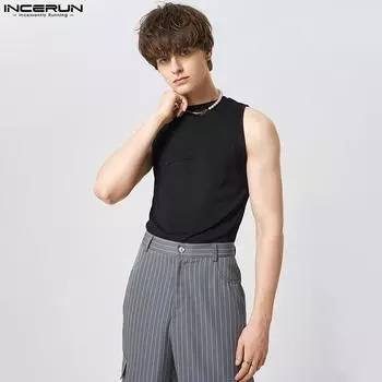 INCERUN Летние мужские однотонные тонкие топы без рукавов