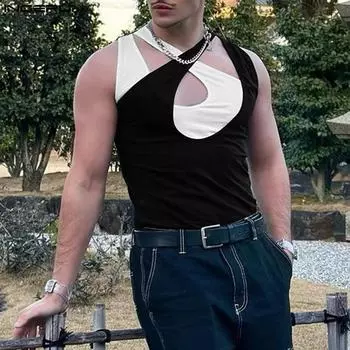 INCERUN Летние мужские поддельные двойные тонкие топы, цветные майки