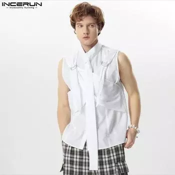 INCERUN Летние мужские повседневные майки без рукавов с завязками на шее спереди и крестом
