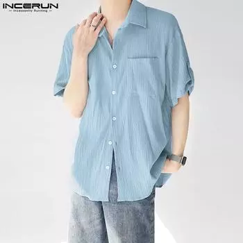 INCERUN Летние мужские повседневные свободные рубашки с короткими рукавами