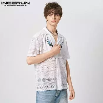 INCERUN Летние мужские праздничные рубашки с вырезами и принтом