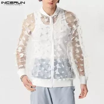 INCERUN Летние мужские прозрачные пуловеры на молнии на молнии XL чёрный