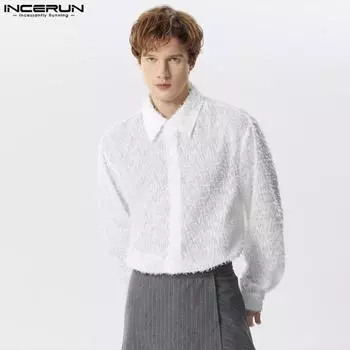 INCERUN Летние мужские прозрачные рубашки с длинными рукавами и кисточками 2XL чёрный
