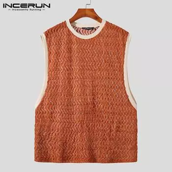 INCERUN Летние мужские сетчатые полые топы без рукавов в сеточку S синий