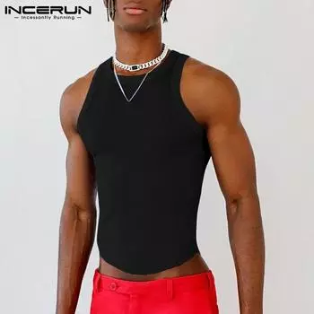 INCERUN Летние мужские спортивные жилеты без рукавов для спортзала, майки 2XL чёрный