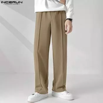 INCERUN летние мужские свободные длинные брюки однотонные уличные повседневные свободные брюки макси размера плюс XL чёрный