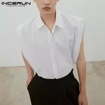 INCERUN Летние мужские свободные топы без рукавов 4XL чёрный