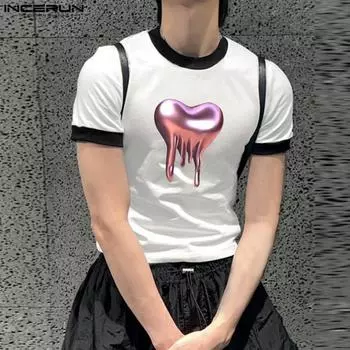 INCERUN Летние мужские тонкие цветные топы с принтом