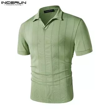 INCERUN Летние мужские тонкие топы-поло с короткими рукавами и V-образным вырезом с лацканами S оранжевый