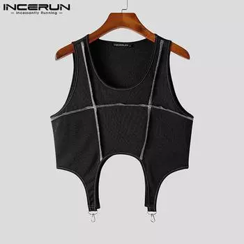 INCERUN Летние мужские топы без рукавов с нерегулярными принтами для вечеринок 2XL синий