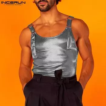 INCERUN летние мужские топы на бретелях без рукавов для клубных вечеринок, жилет
