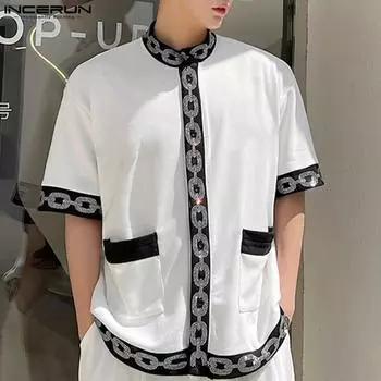 INCERUN Летние мужские топы с короткими рукавами и принтом