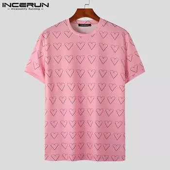 INCERUN Летние мужские топы с короткими рукавами и принтом, футболки