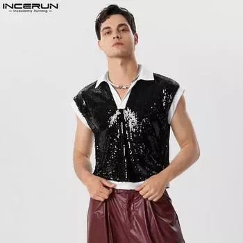 INCERUN Летние мужские топы с короткими рукавами ярких цветов